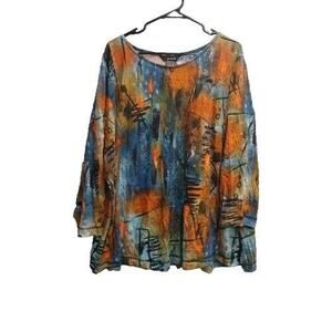 Ali miles 3XL top Multicolor Fall Abstract 3/4 Sleeve Orange Teal Soft